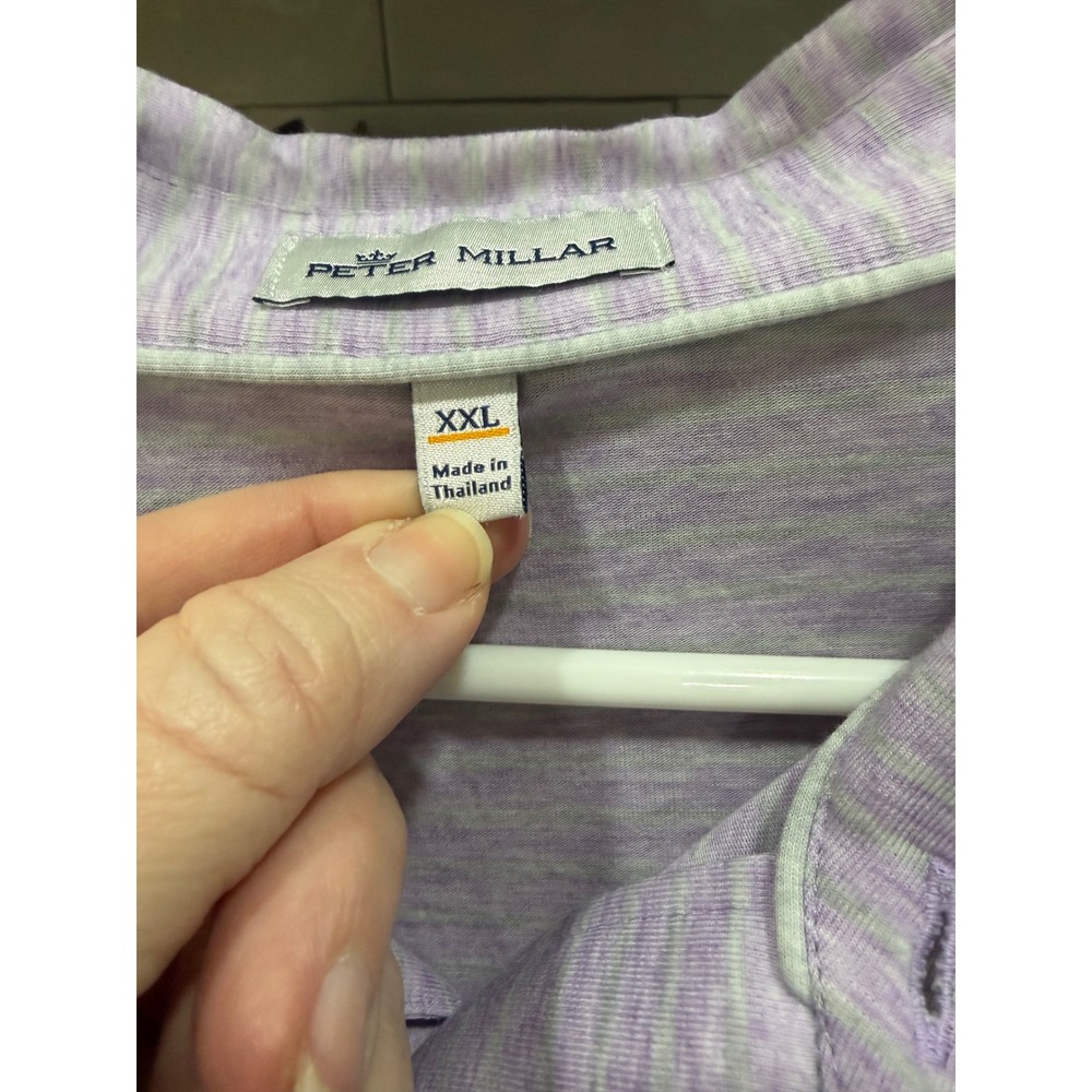 Peter Millar‎ Mens XXL Polo Shirt Lavender Green Space Dye Stripe Short Sleeve - Picture 4 of 8